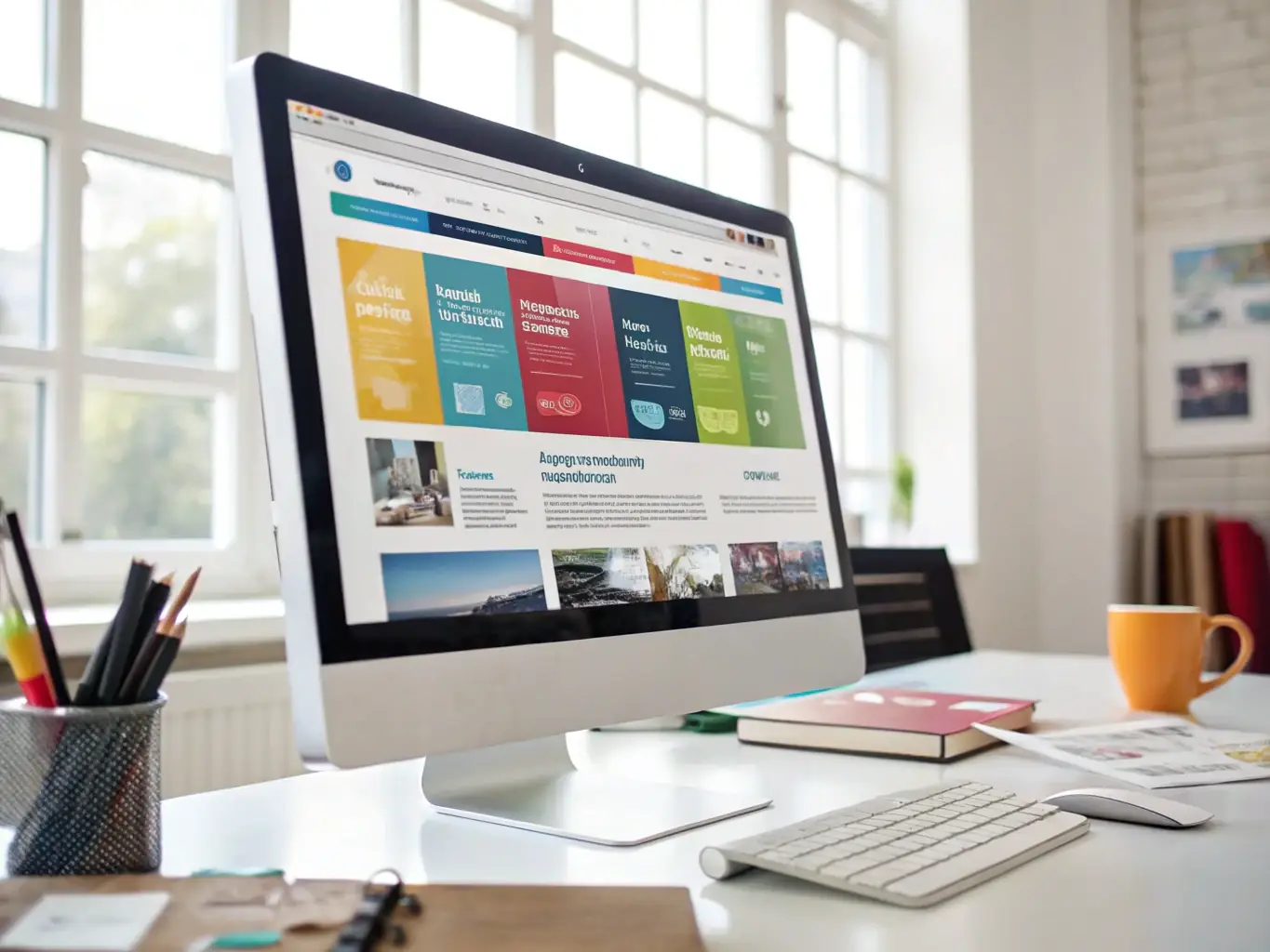 A professional image showcasing a modern online B2B platform interface with various tools and features, such as supplier directories, product catalogs, and communication channels, displayed on a large screen in a well-lit office environment.